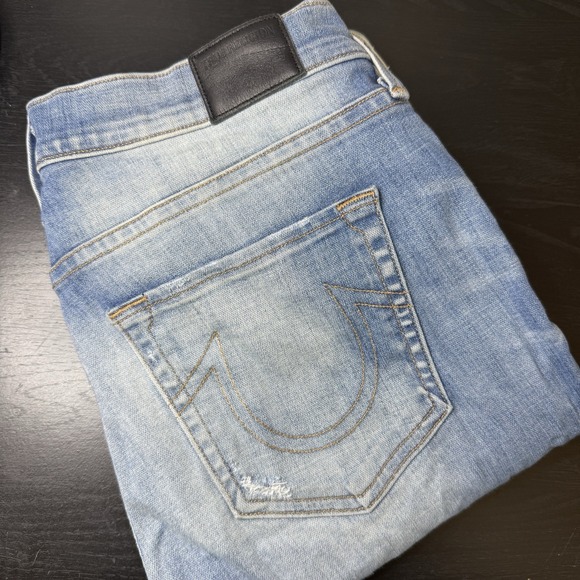 True Religion Jeans Halle Mid Rise Womens 30 Fits 31x30 Distressed Skinny Denim - Picture 1 of 11